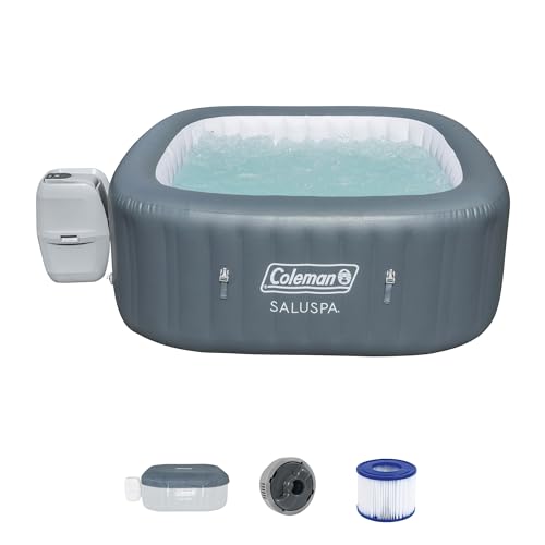 Bestway Coleman Hawaii AirJet 4 to 6 Person Inflatable Hot Tub Square Portable Outdoor Spa with 140 AirJets and EnergySense Energy Saving Cover, Grey