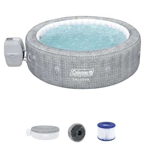 Bestway Coleman Sicily AirJet 5 to 7 Person Inflatable Hot Tub Round Portable Outdoor Spa with 180 AirJets and EnergySense Energy Saving Cover, Grey